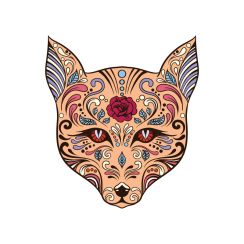 T&ecirc;te de renard en motifs fleuris