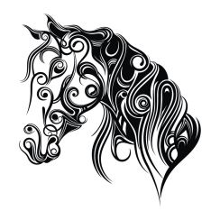 T&ecirc;te de cheval en volutes et arabesques